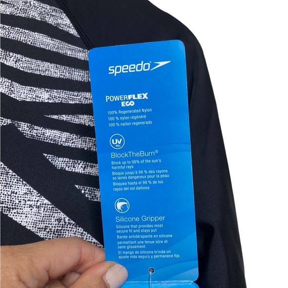 Speedo Paddle Long Sleeve One Piece Swimsuit Black Size M Medium NWT - Picture 11 of 15